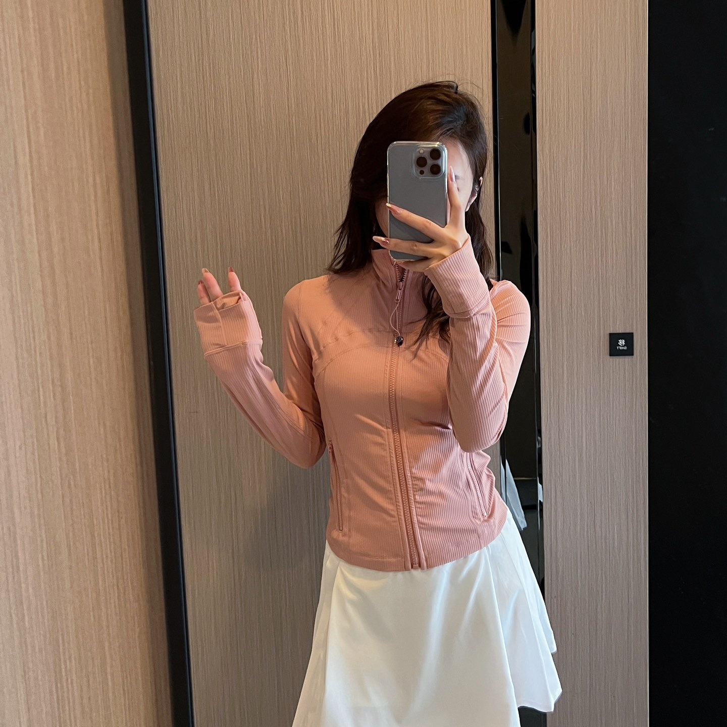Lu-style stand-up collar long-sleeved versatile waist-defining sports jacket, short ribbed jacket, cycling, fitness, baseball uniform, outdoor yoga