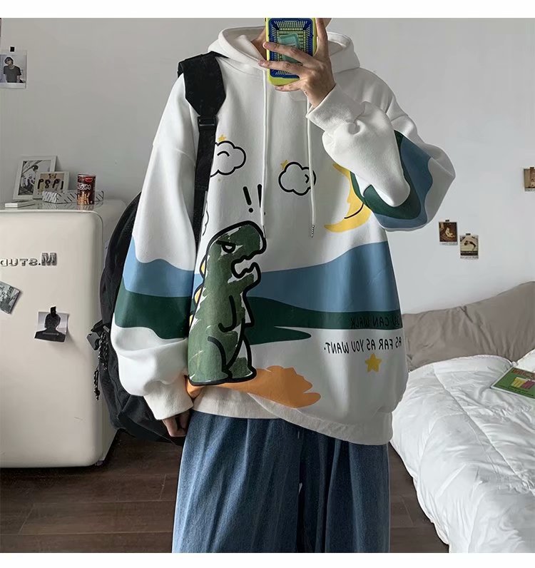 2021 Autumn and Winter Sweat Men's Hooded Hip-Hop Loose Fashionable All-Match Casual Long-Sleeved Top Fun Printed Couple Clothes
