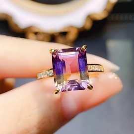 工厂批发爆款天然紫黄晶戒指S925银镶嵌主石9*11热销欧美一件代