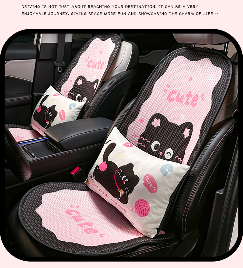 Summer Car Cushion Cute Bow Cat Car Comfortable Breathable Cushion Creative Cartoon Car Seat Cover