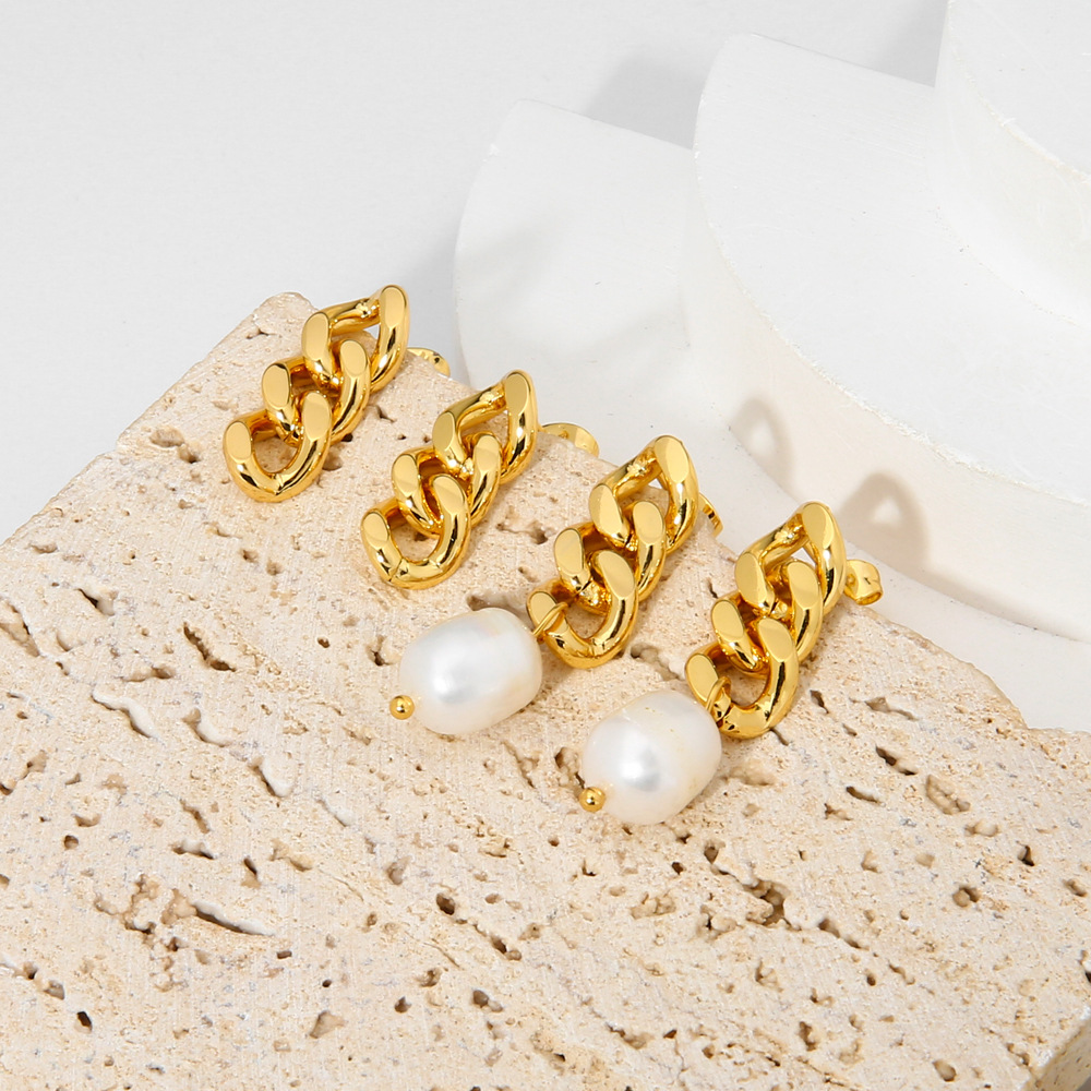 Daily Occasion 201 Stainless Steel, Freshwater Pearl Material Geometric Pattern PVD Coated Real Gold Plated 18K Gold Geometric 201 Stainless Steel Freshwater Pearl Modern Style Waterproof Non Tarnish Drop Earrings