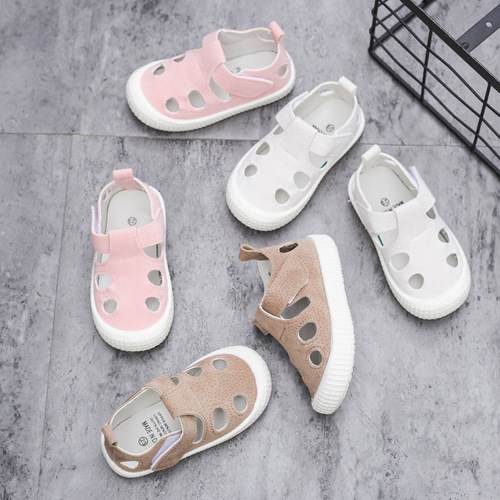 2024 Magic Stick Baby Sandals for Boys and Girls, Soft Sole, Rounded Head, Hole-toe, Hollow Breathable Leather Sandals