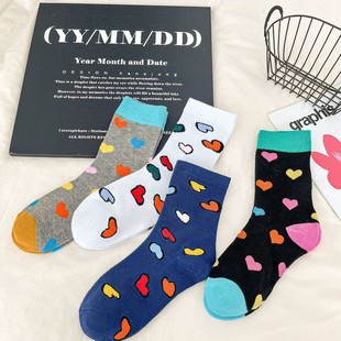 Socks, Personalized Trendy Socks, Cartoon College Style Basketball Socks, Mid-Length Socks, Spring and Autumn Japanese Style Heart Socks, Mid-Length Socks