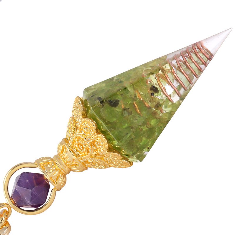 水晶碎石树脂六角柱尖锥吊坠 金色莲花图案链子灵摆 欧美能量饰品 水晶碎石树脂六角柱尖锥吊坠 金色莲花图案链子灵摆 欧美能量饰品 图 17