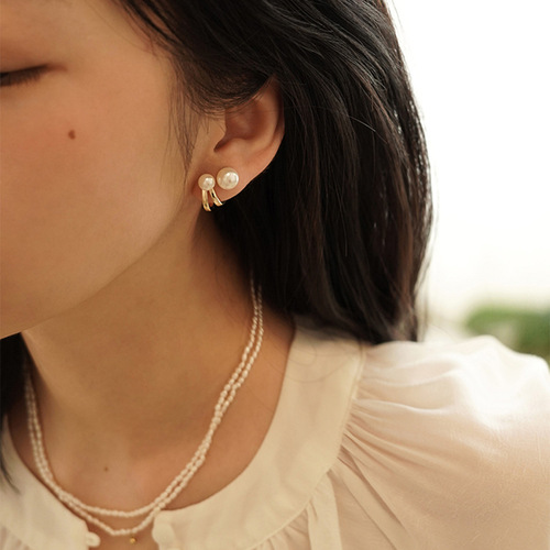 新款小众耳饰ins高级感C形时尚简约耳钉珍珠耳环气质女925银