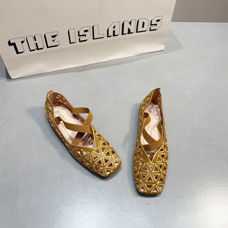 Retro Style Cut Out Breathable Flats for Women, Comfortable Soft-Soled Summer Sandals, Square-Toe Shallow Hole Shoes, Scoop Shoes, Flats Shoes