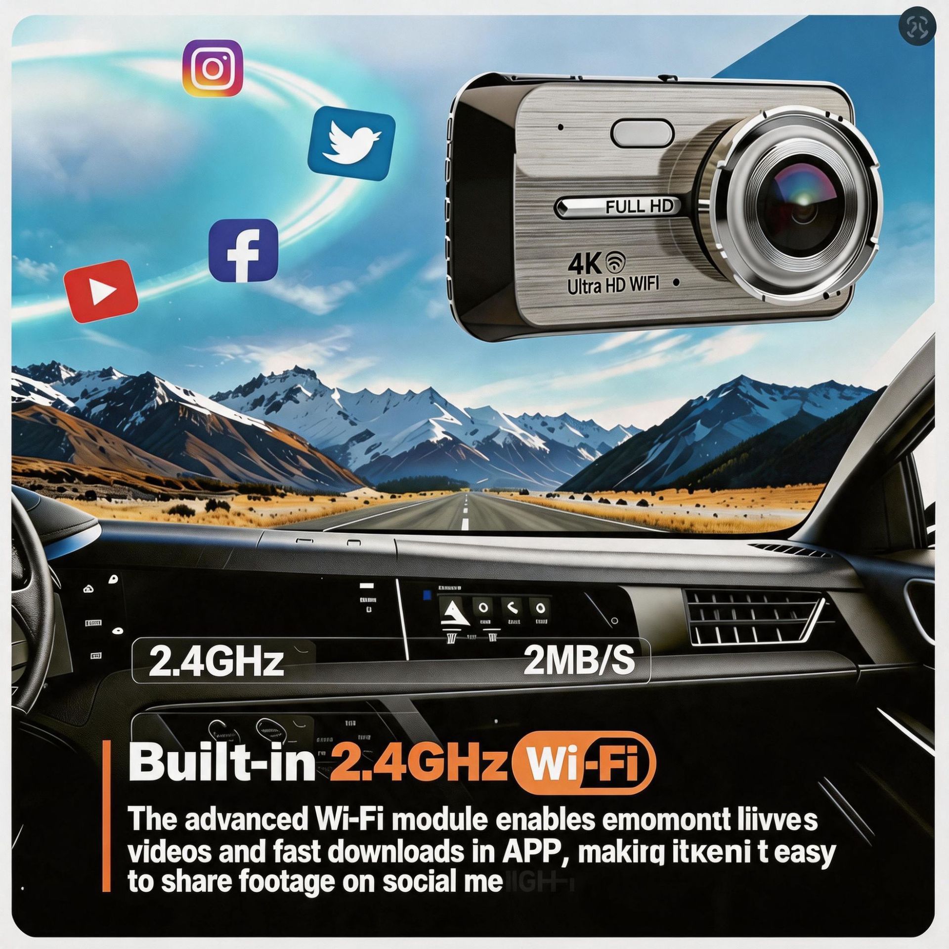 Cross-border high-definition dash cam 4K dual-lens WiFi connected 4inch screen car camera Dash Cam