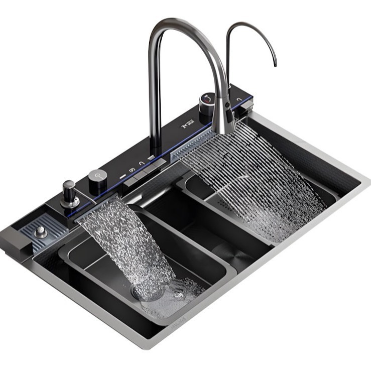 304 acero inoxidable negro dibujado en relieve ballena gran lavabo de cocina de un solo tanque de lavado de verduras ligero 5MM lavado de platos