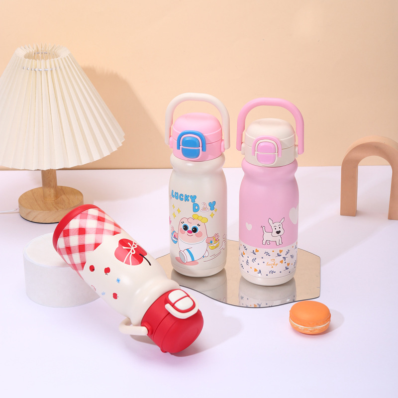 新しい 316 断熱カップ漫画かわいいダブルドリンクハンドルポータブルポット屋外ポータブルカップ高価値ストローカップ|undefined