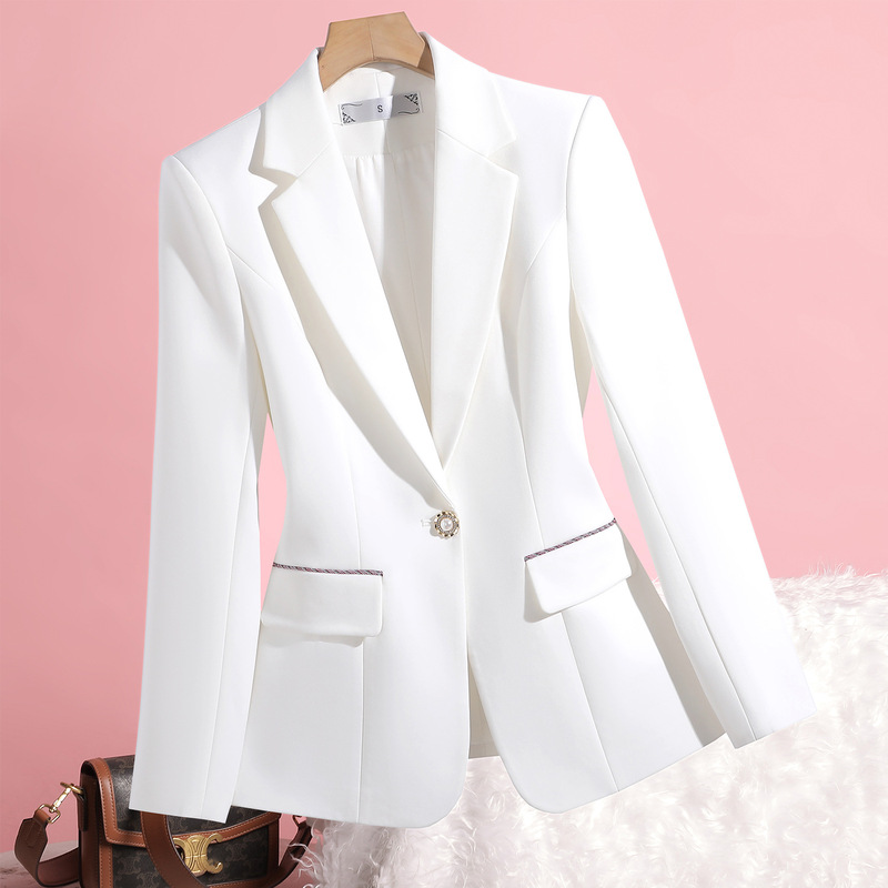 White Slim-Fit Blazer for Women with Shoulder Pads and a Cinched Waist, Versatile Professional Blazer for Spring and Autumn White Slim-Fit Blazer for Women with Shoulder Pads and a Cinched Waist, Versatile Professional Blazer for Spring and Autumn