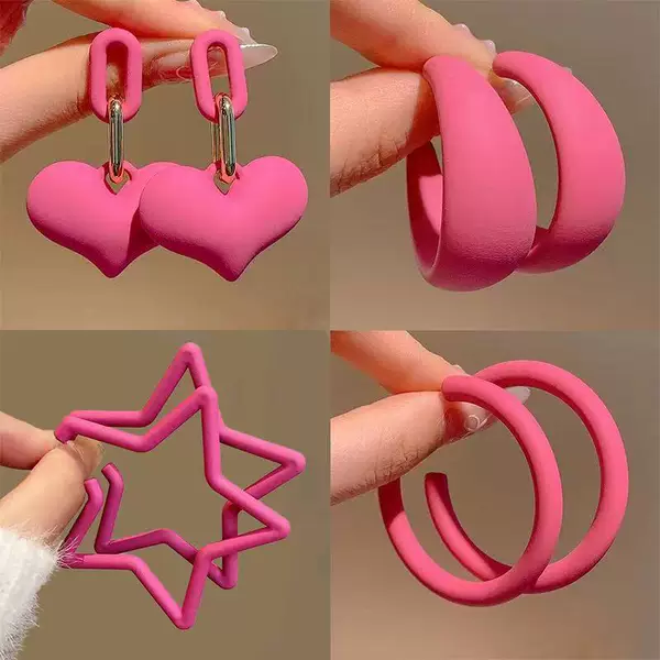 Rose Red Large Hoop Barbie Earrings for Women 2025 New Cross-Border Exaggerated Pink Earrings Dopamine Earrings