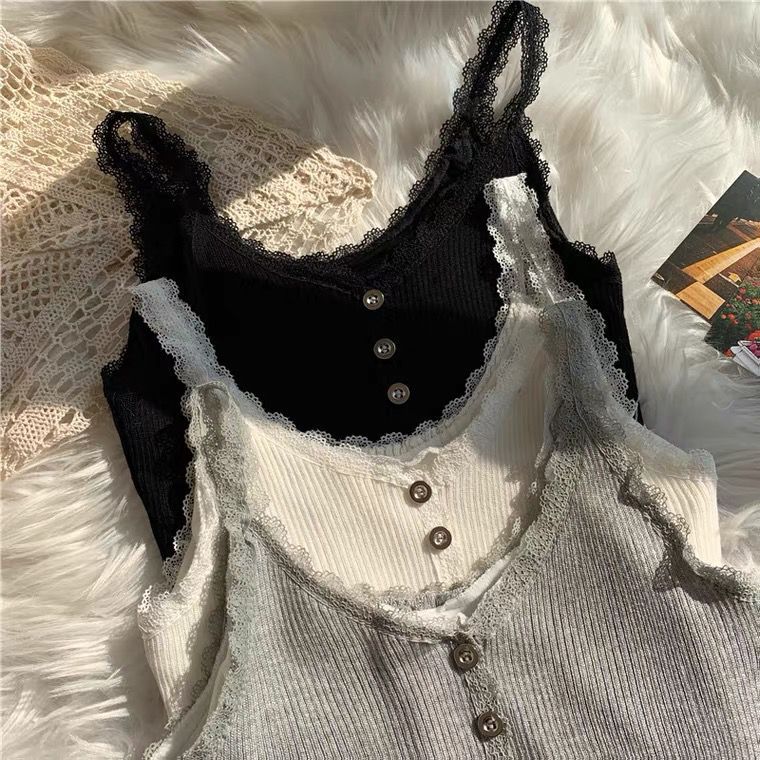 따뜻한 CAMISOLE 여성의 가을과 겨울 인테리어 기모 두꺼운 레이스 니트베이스 셔츠 디자인 센스 민소매 탑