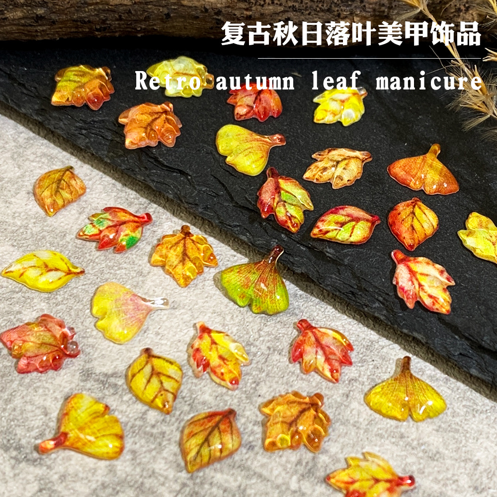 Retro demi-season accessories for manicure, maple leaf, decorative accessory, wide color palette 2