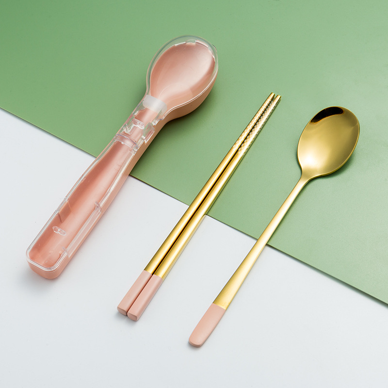 304 vajilla de acero inoxidable conjunto de tres piezas tenedor cuchara palillos estudiante trabajador de oficina de viaje vajilla Flip caja