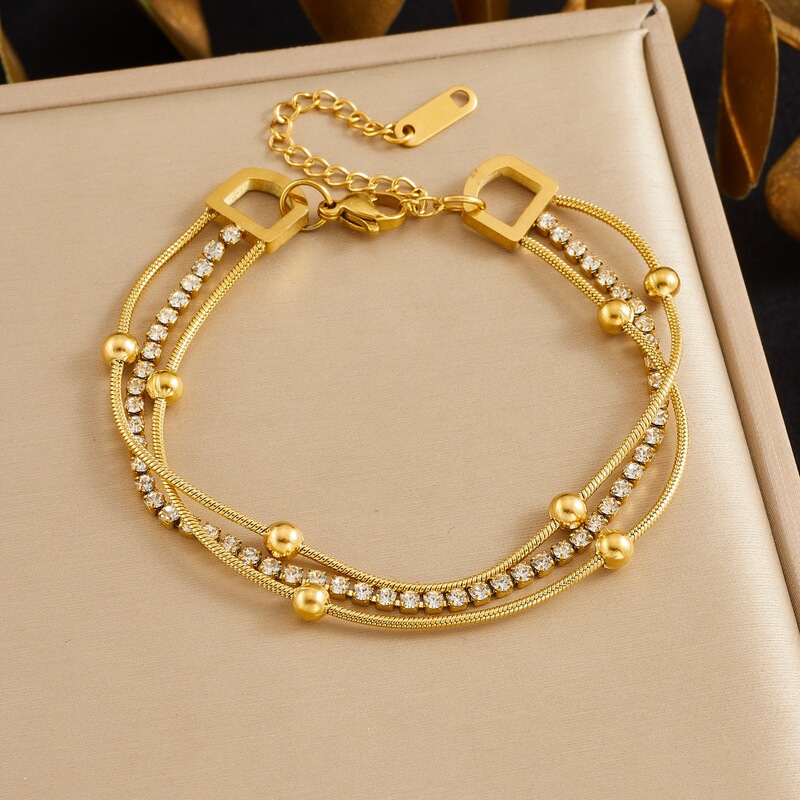 Fashionable, Creative, and Sophisticated Stainless Steel Full Diamond Chain Multi-Layered Gold-Plated Snake Chain High-End Jewelry Bracelet