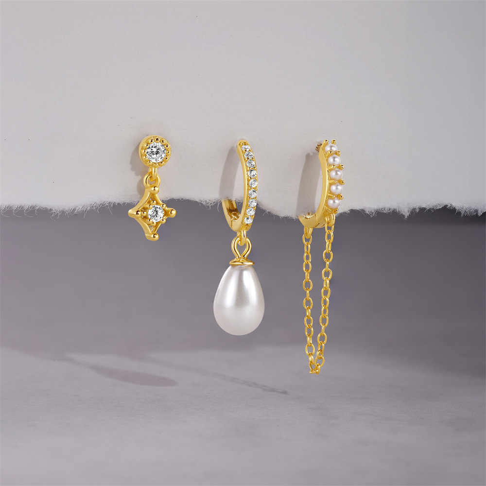 5g Weight 925 Sterling Silver Ear Needle Material Zircon Inlay Material Earrings Classification 1 Set Quantity Holiday, Daily Occasion 925 Sterling Silver Material Geometric Pattern Women's Gender Asymmetrical, Inlay Design Simple Style, Shiny Style 1 Set 925 Sterling Silver Zircon Geometric Earrings 8