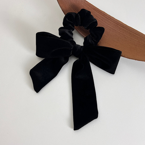 French velvet ribbon bow hair tie for autumn and winter, Korean INS vintage high elasticity hair tying headband