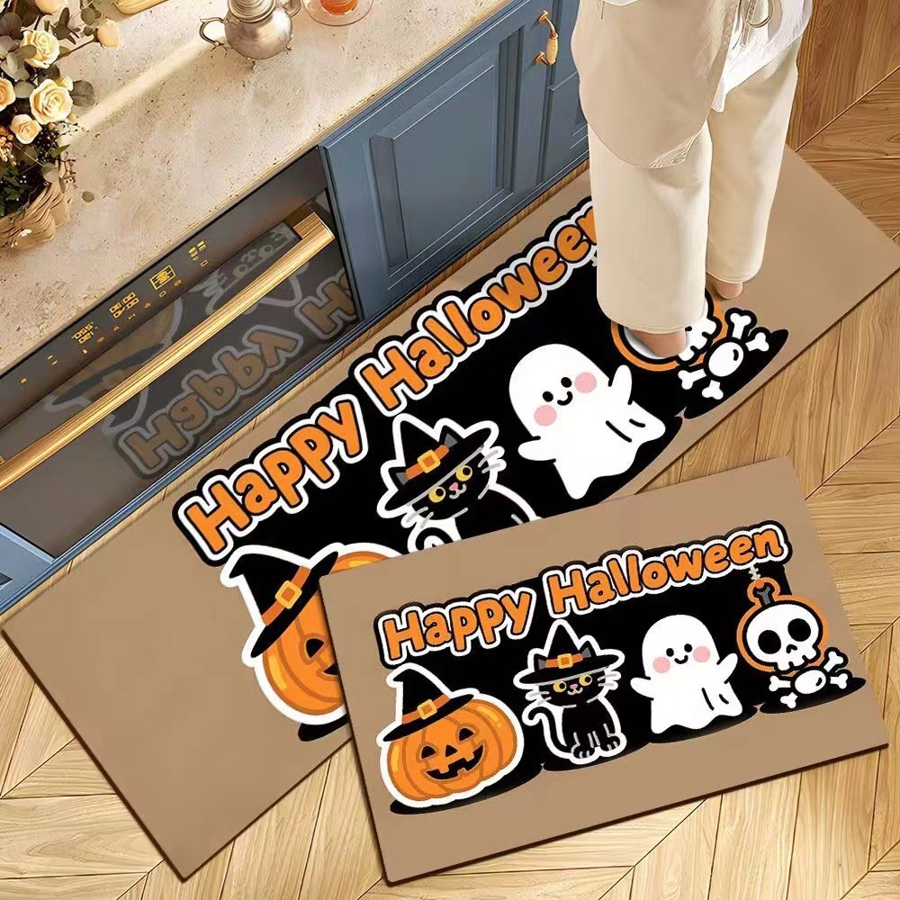 Decoración de Halloween cocina alfombra de suelo americana resistente a la suciedad fácil de cuidar alfombra de suelo de dos piezas en la puerta alfombra de cristal