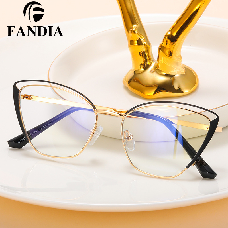 91203 completo marco metal anti-azul gafas de luz Moda miopía gafas marco cómodo primavera pierna llano gafas