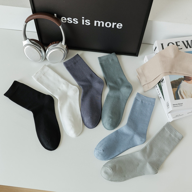 Socks men's summer mid-calf socks solid color Business socks casual all-match mid-calf socks men's thin sweat-absorbent cotton socks men