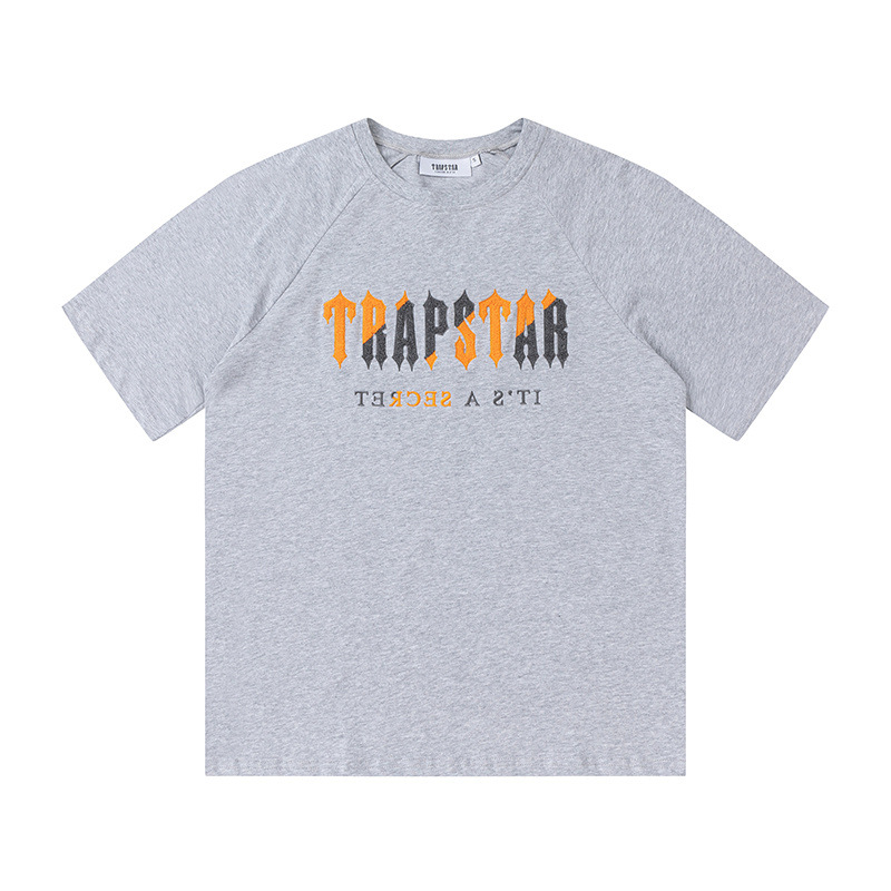 Verano nuevo trapstar cartas Orange gris toalla bordado casual traje pantalones cortos de manga corta para hombres y mujeres pareja