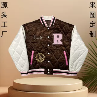 定制外贸加厚色丁布棒球服锁链平绣飞龙贴布绣加厚夹棉棒球服定做