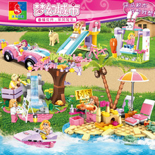 沃马兼容乐小颗粒女孩别墅公主城堡游乐园场景系列积木高拼装玩具