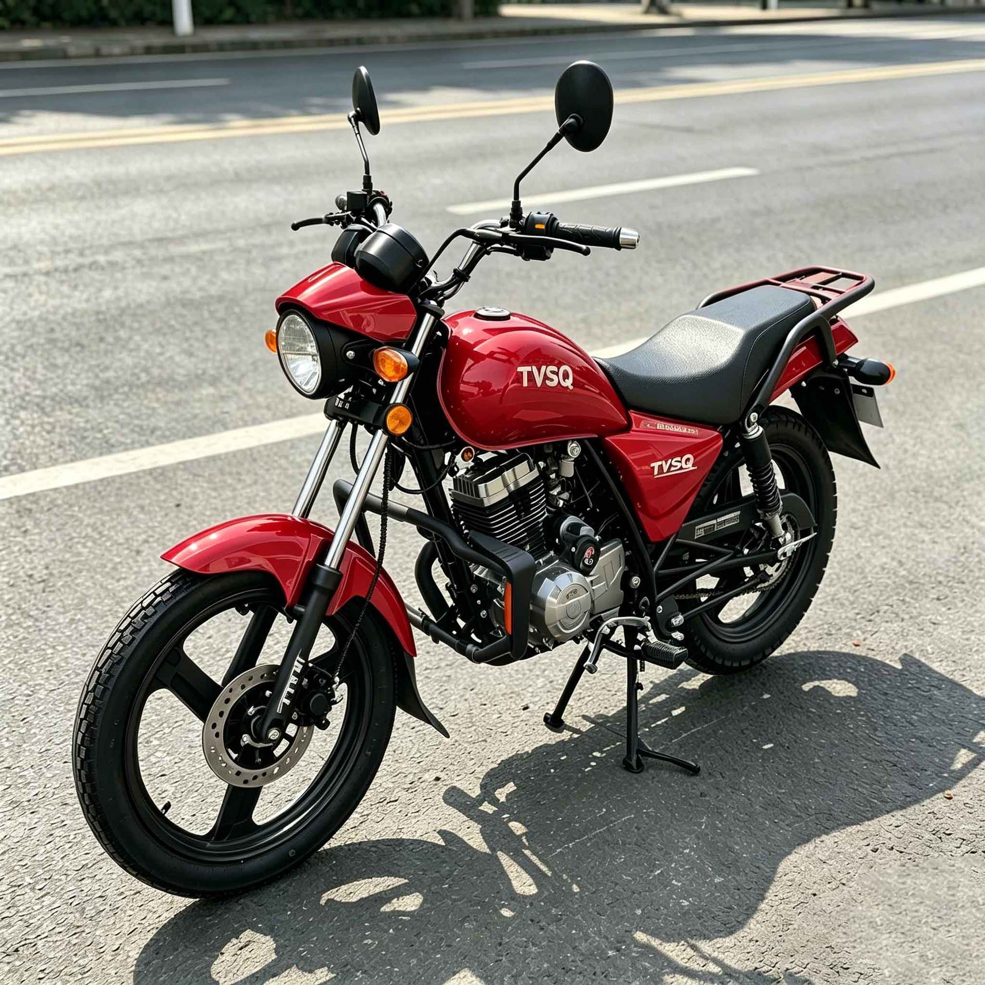 A Classic Two-Wheeled Motorcycle That Is Attractive and Durable, Suitable for Working in the Fields and Commuting, Combining Both Style and Durability, a Red Bike for Cross-Country Riding