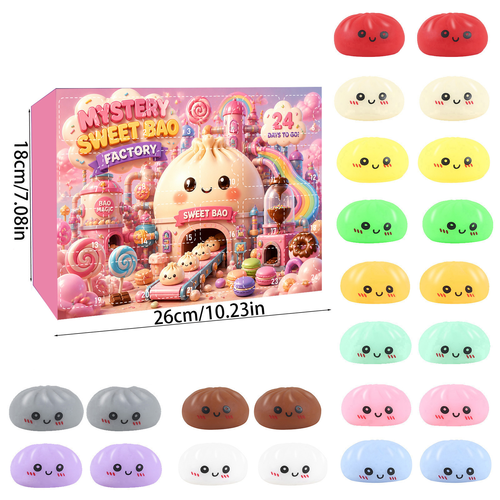 Cute Mini Bun Squishy Fidget Toy 24 días cuenta regresiva pan de dibujos animados pellizco pellizco Le caja ciega image 13