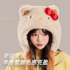 帽子女2025年冬款毛绒帽显脸小护耳帽挂球帽时尚可爱帽子源头工厂