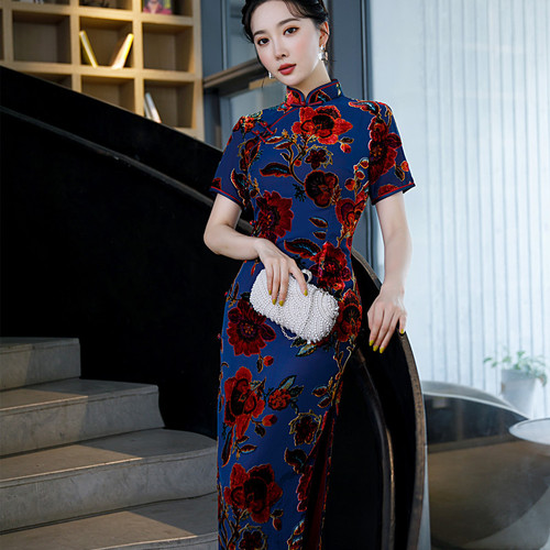  old Shanghai pleuche cheongsam Chinese dresses oriental retro Qipao Cheongsam for women young style restoring ancient ways everyday modified long dress