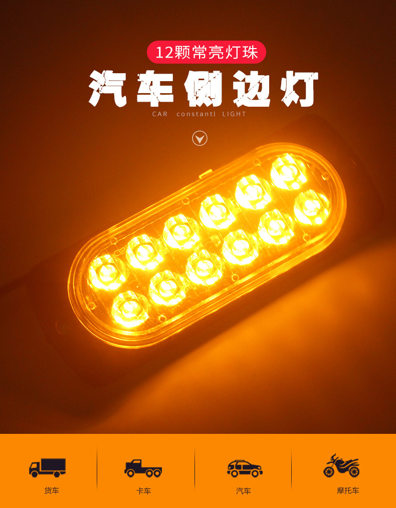 Car Led12 Light Ultra-Thin Warning Light Side 12-24V Work Light Daytime Running Light Always on High Brightness Turn Signal