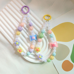 糖果色小花串珠手機鏈毛球珠多巴胺鑰匙扣鏈條掛飾盲盒小公仔配飾