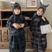 佳叶童品2025儿童冬季高领羊毛加绒卫衣男女宝宝宽松长裤两件套装