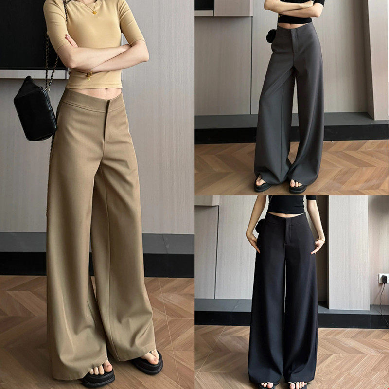 Old Money Style Fashionable Suit Pants, High-Waisted Straight Wide-Leg Pants for Women, New Spring/Summer/Autumn Collection, Draped, Elegant, Casual Long Trousers
