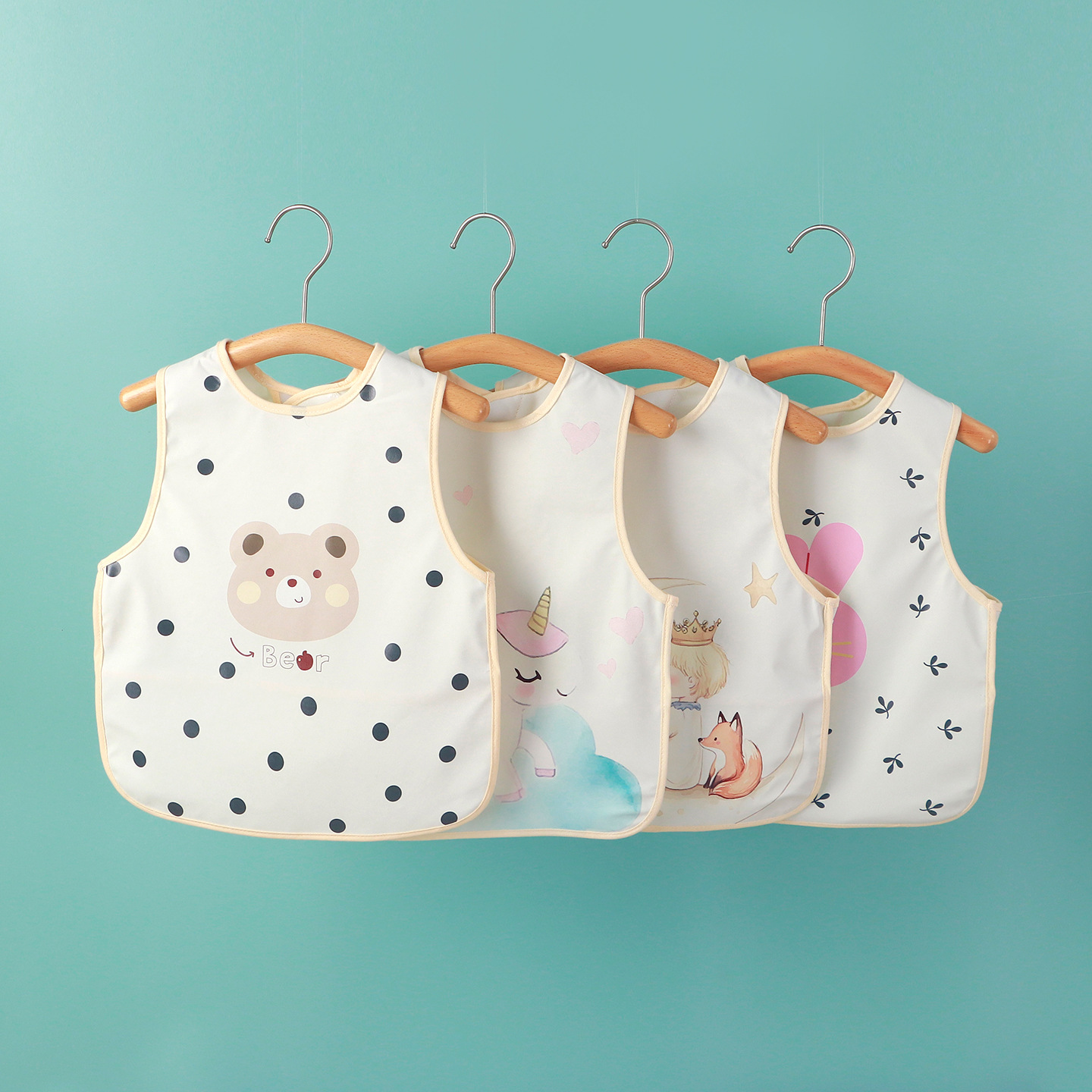 Children's polyurethane waterproof thin bib for food sleevless for…