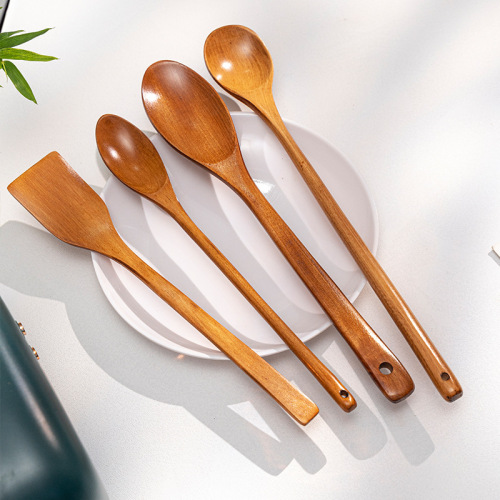 Japanese-style long-handled wooden spoon for stirring, extended cooking spoon, food supplement, wooden milk pot, stir-frying, wooden insulated soup spoon