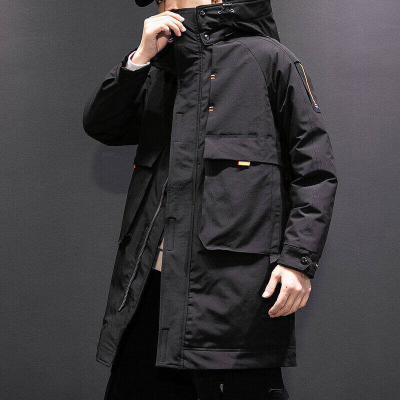 Lange Winter-Arbeitsjacke für Herren mit Kapuze, leichter, warmer Parka-Mantel für kaltes Wetter, wasserabweisende Polyester-Außenschicht, maschinenwaschbar_voghion.com