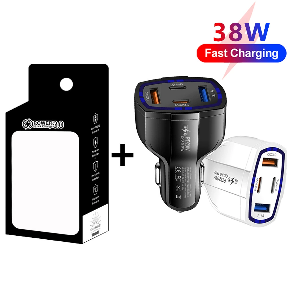Автомобильное зарядное устройство 20W PD, 2USB+2PD, одновременная быстрая зарядка для четырёх устройств, прикуриватель в авто