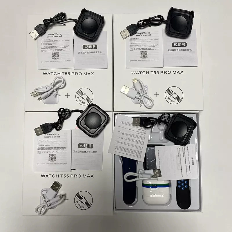 Браслет, наушники, часы, T55, 55promax, bluetooth, 2 в 1, отслеживает сердцебиение, измеряет давление, ( торговля), оптовая продажа