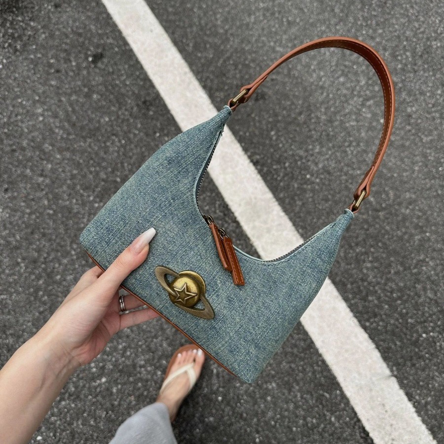 Retro denim underarm bag, fashionable one-shoulder bag, shoulder bag, high-end