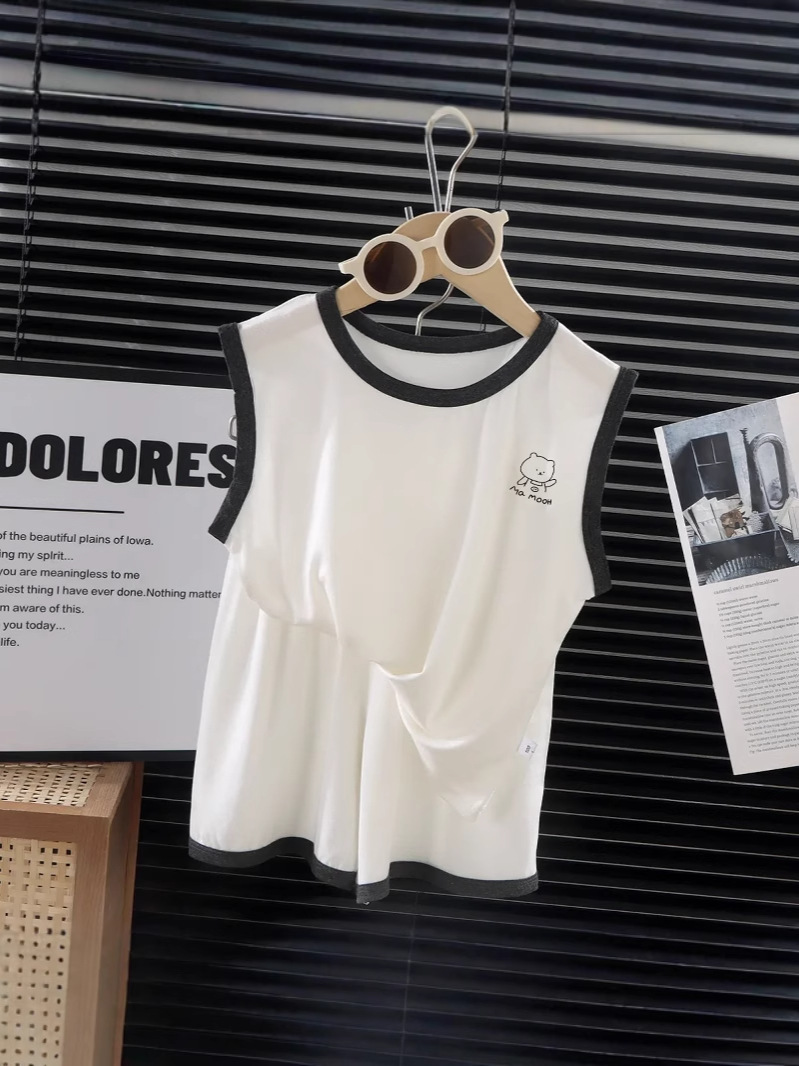 Chaleco de verano de dos piezas para niños modal estilo delgado lindo sin mangas Los niños pequeños y medianos pueden usar ropa de hogar de verano