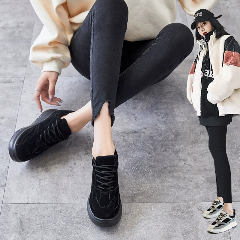 LJY внутренний рост женских туфель 8 см коротышка высокая 34 размера 313233 бархатные зимние черные кроссовки