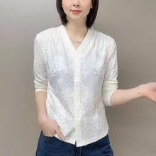 2025秋季新款t恤女长袖时尚气质百搭打底小衫女显瘦减龄V领上衣女