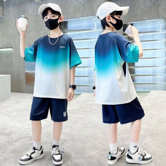 Boys' Quick-drying suit 2025 Summer New Children's Gradient Two-piece Short-sleeved Summer Ball Dress T-shirt