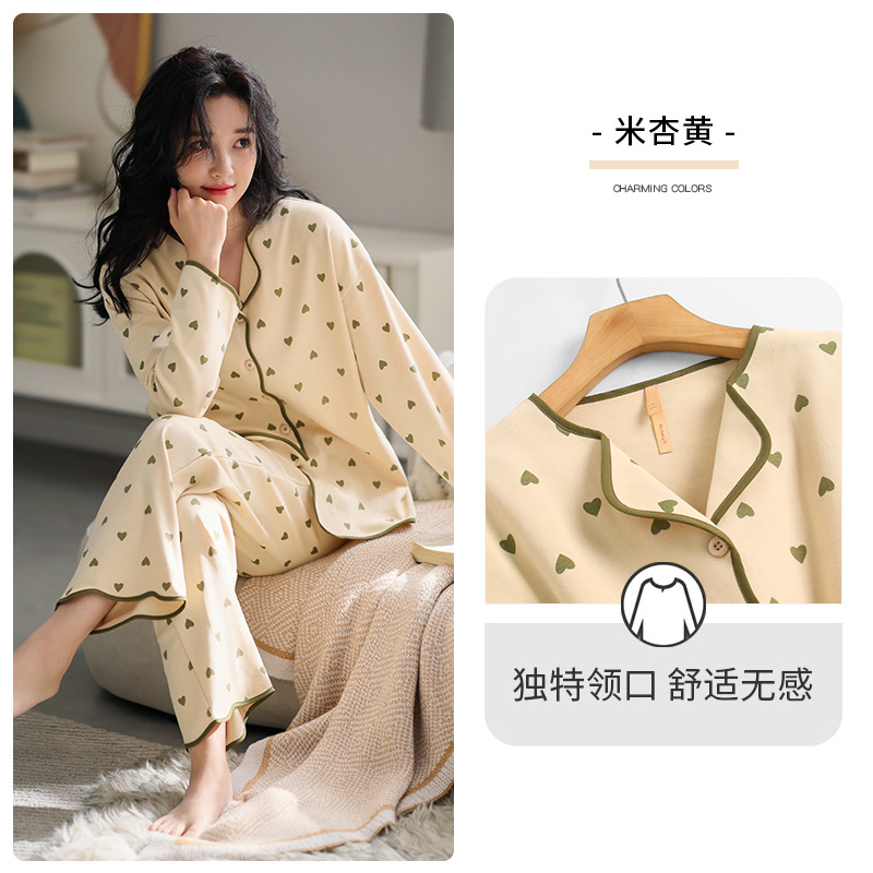 Pijamas de las mujeres de primavera y otoño más tamaño traje de algodón de manga larga ropa para el hogar