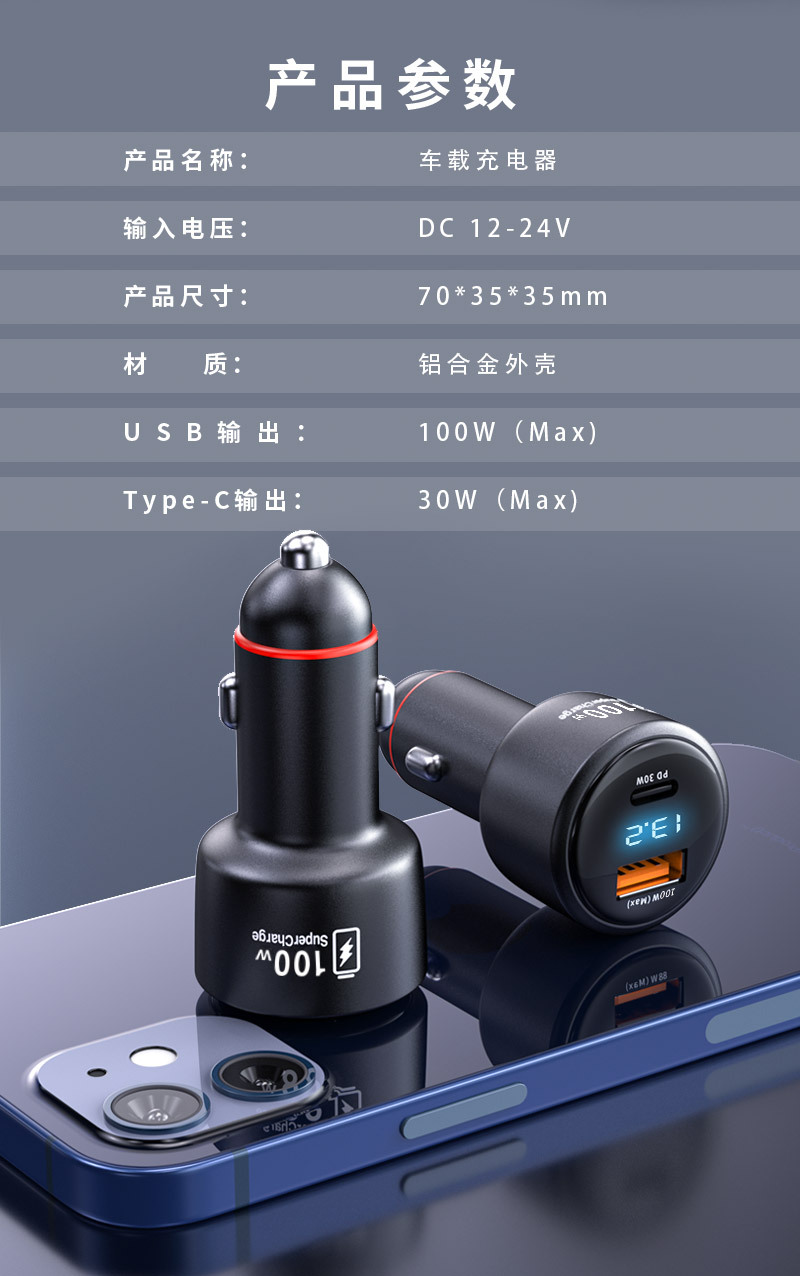 120W Full Protocol Car Charger Is Suitable for Xiaomi, Huawei, Oppo, Honor Super Fast Charging, and Vivo Flash Charging