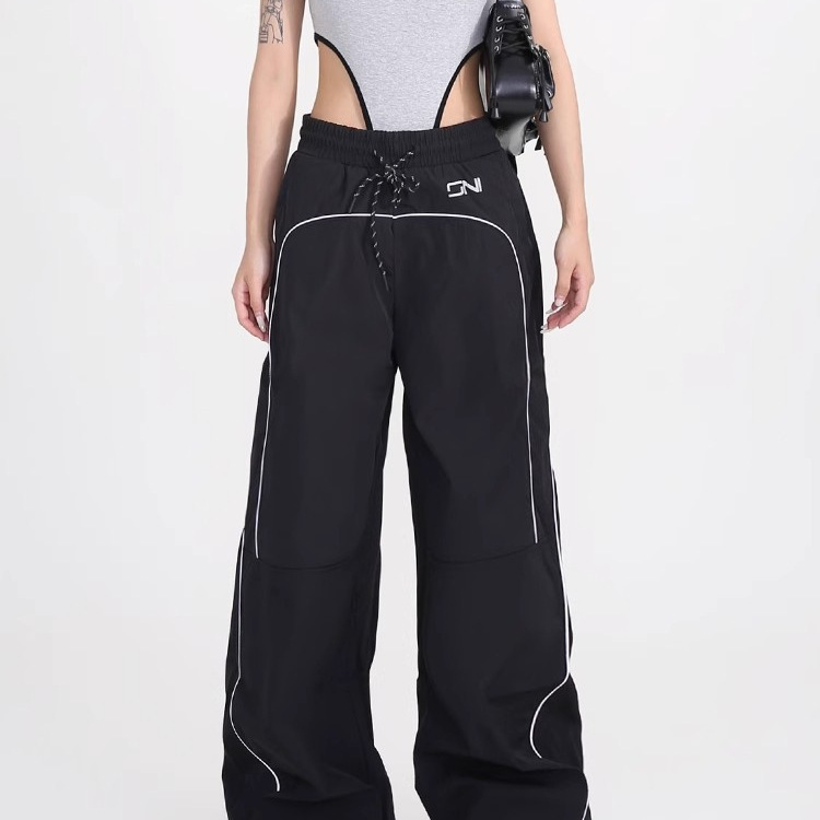 Pantalones deportivos casuales de pierna ancha americana 2025 nuevos pantalones de trapeador sueltos con cordón retro