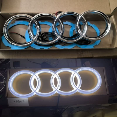 Suitable for Audi Four-Ring Logo Q3Q5La5A6A4L Center Logo Modified Led Luminous Front Logo Audi Front and Rear Car Logos (Car logo) - 285mm-silver-white-light