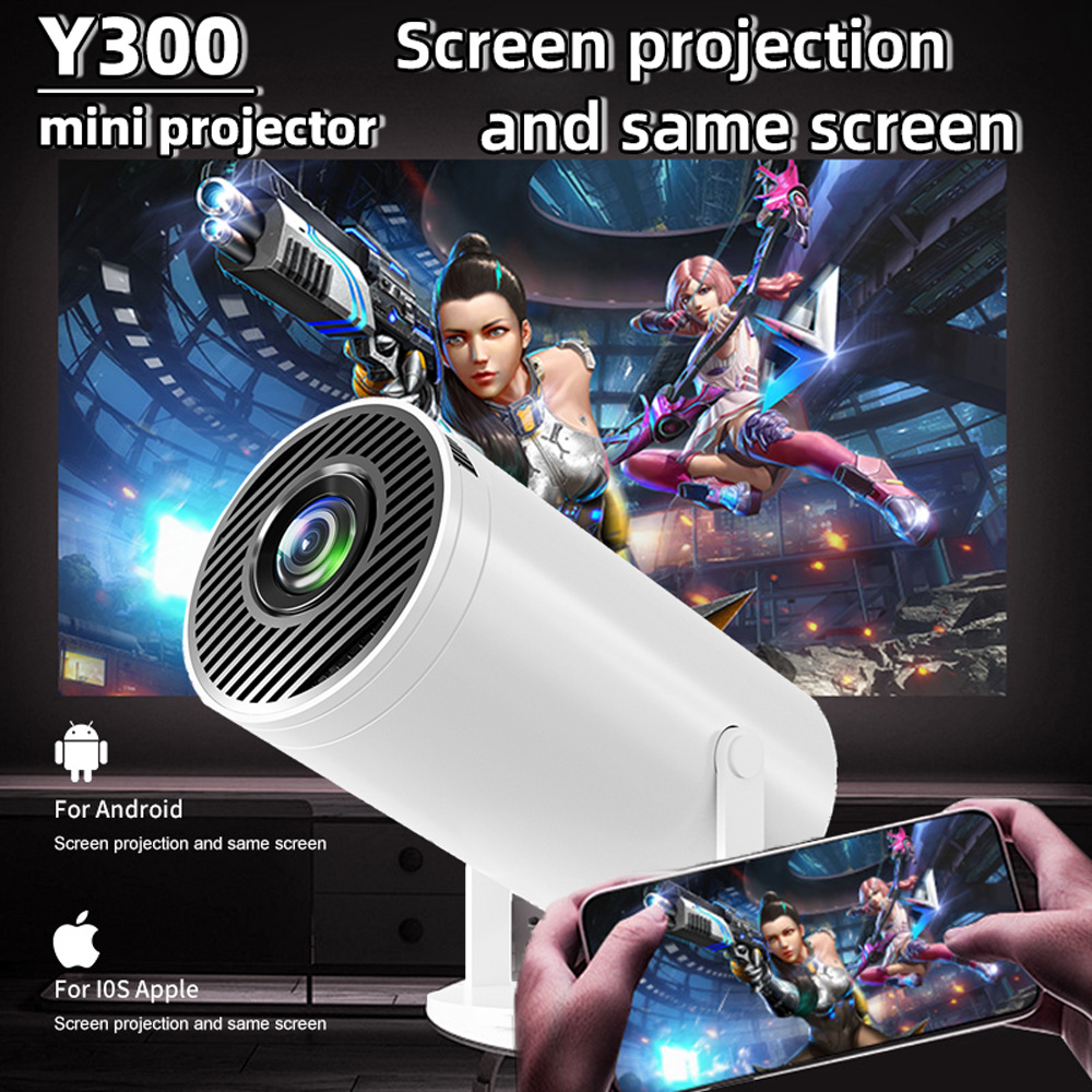 Cross-Border Popular Mini Projector for Daytime Wall Projection, 4K High-Definition, Portable for Home and Office Use, Hy300 Barrel Projector